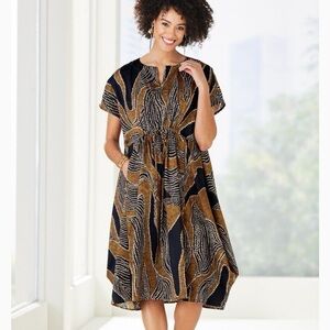 Lisa Bayne Lagenlook Block Print Cotton Dress Tunic XL XXL Plus Size